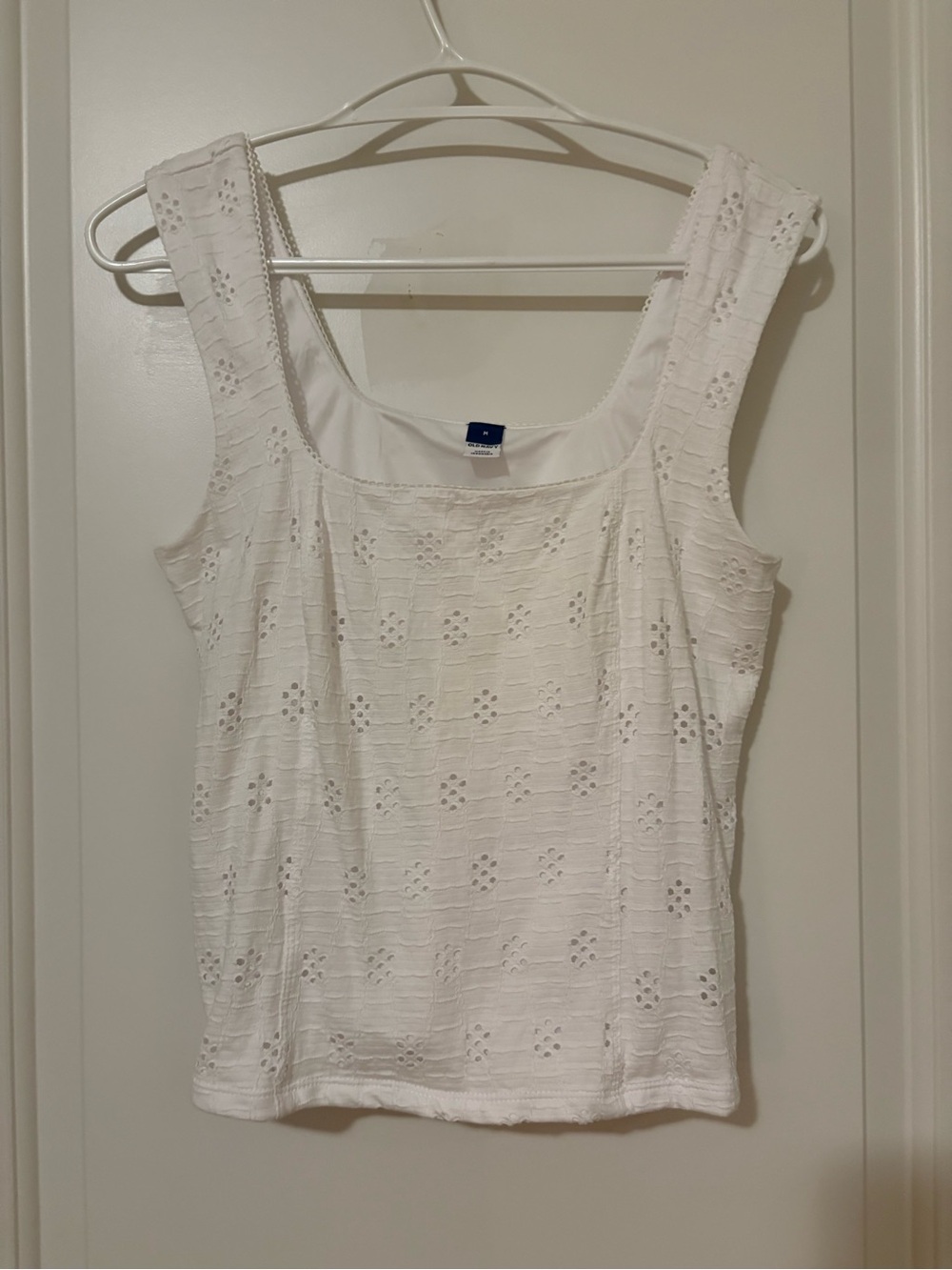 Old Navy White Eyelet Square Neck Tank Top